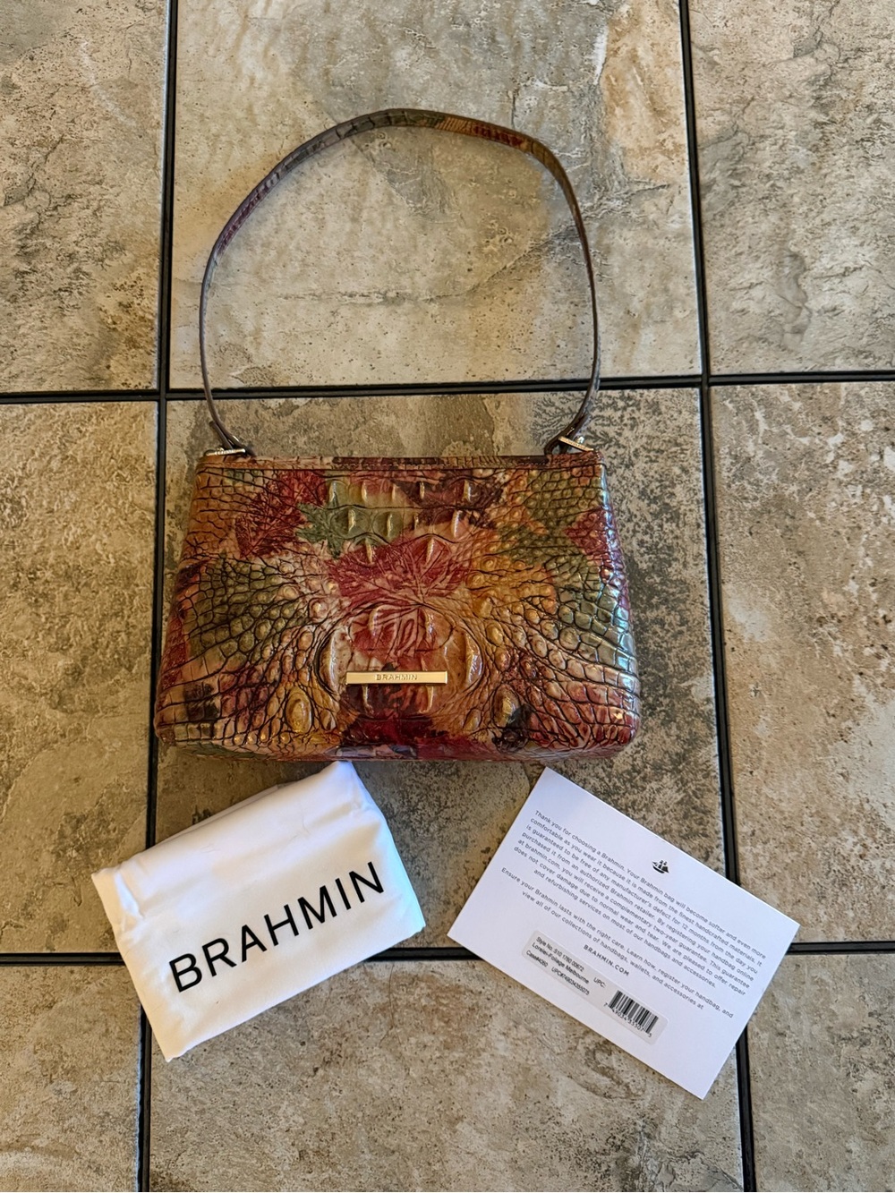 NWOT!  Brahmin Lorelei in Melbourne Foliage. Croc Embossed Leather Shoulder Bag.